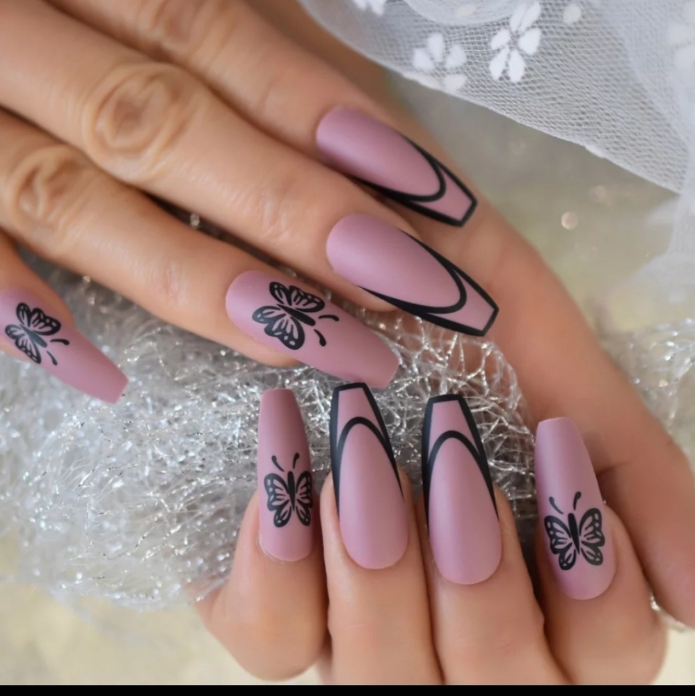 Pink butterflies long press on nails - last set!